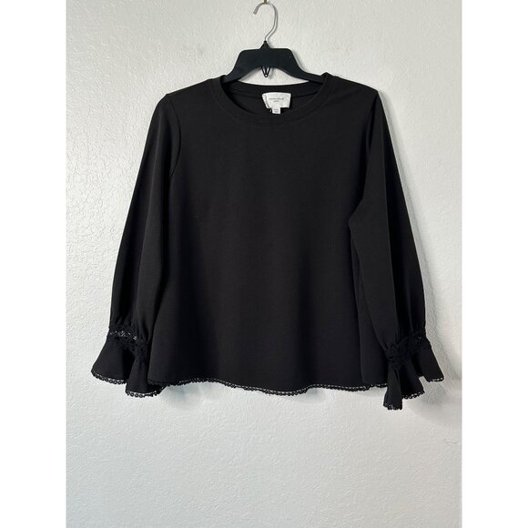 Pomander Place Womens Black Blouse Ruffles Embroidered Cuff Sleeve Size 3XL - Picture 1 of 5